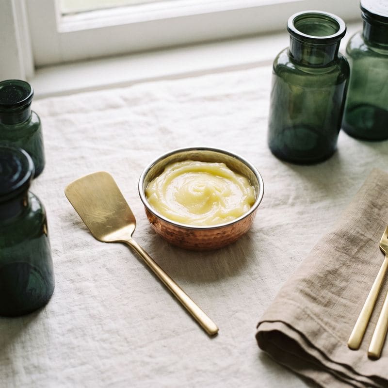 Whipped ghee in a copper bowl